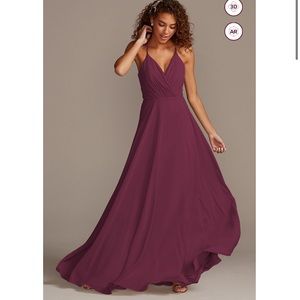 David’s Bridal Wine Color Long Bridesmaid Dress